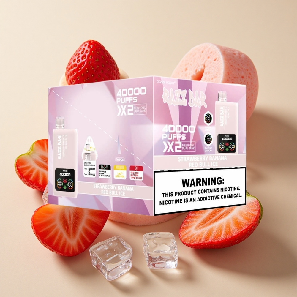 Razz Bar 40000 Puffs Braškės/Bananų_Raudonojo Jautienos Ledas su Ekranu ir 650 mAh