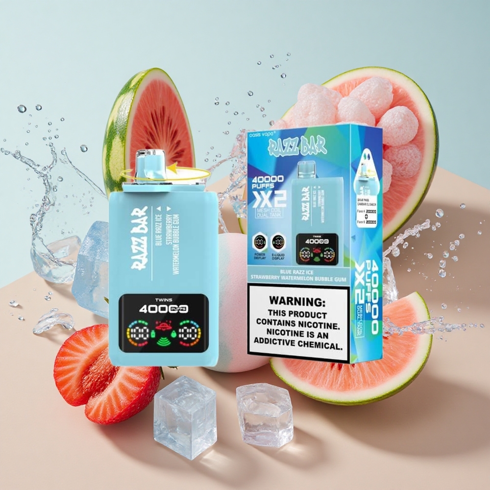 Razz Bar 40000 Puffs Mėlynųjų Serbentų Ledas-Braškių Arbūzas Miego Guma su 650 mAh Baterija