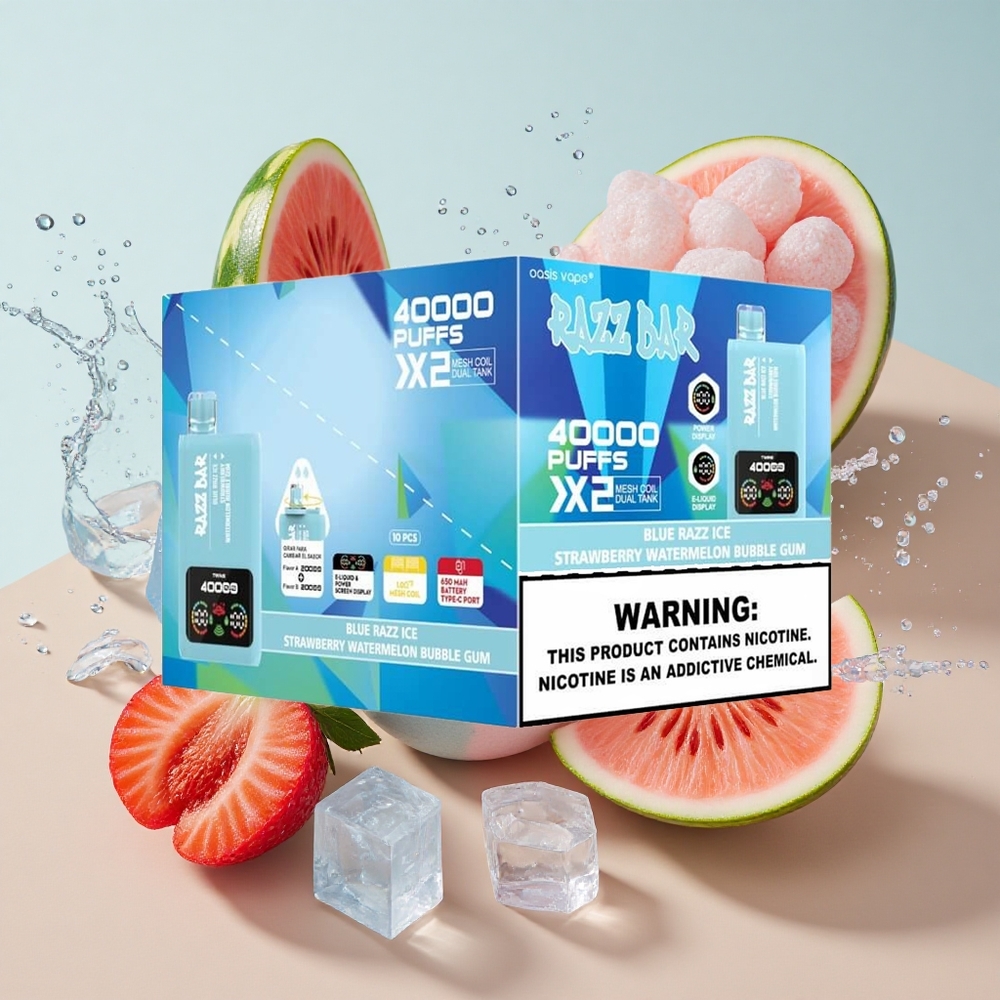 Razz Bar 40000 Puffs Mėlynųjų Serbentų Ledas-Braškių Arbūzas Miego Guma su 650 mAh Baterija