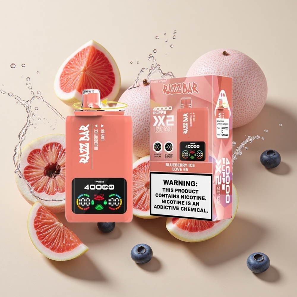 Razz Bar 40000 Puffs Mėlynųjų Uogų Ledas_Love 66 su 650 mAh baterija
