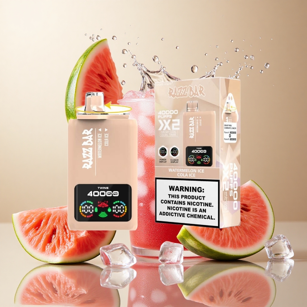 Razz Bar 40000 Puffs Vandens Melionas Ledas_Kola Ledas su 650 mAh baterija ir Type-C jungtimi