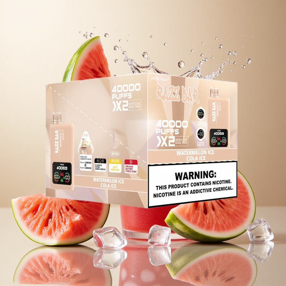 Razz Bar 40000 Puffs Vandens Melionas Ledas_Kola Ledas su 650 mAh baterija ir Type-C jungtimi
