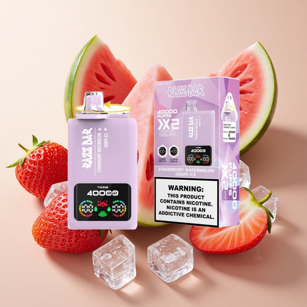 Razz Bar 40000 Puffs Vienkartinės elektroninės cigaretės Braškės Arbūzas_Saldainių Ledas su 650 mAh baterija ir Type-C prievadu