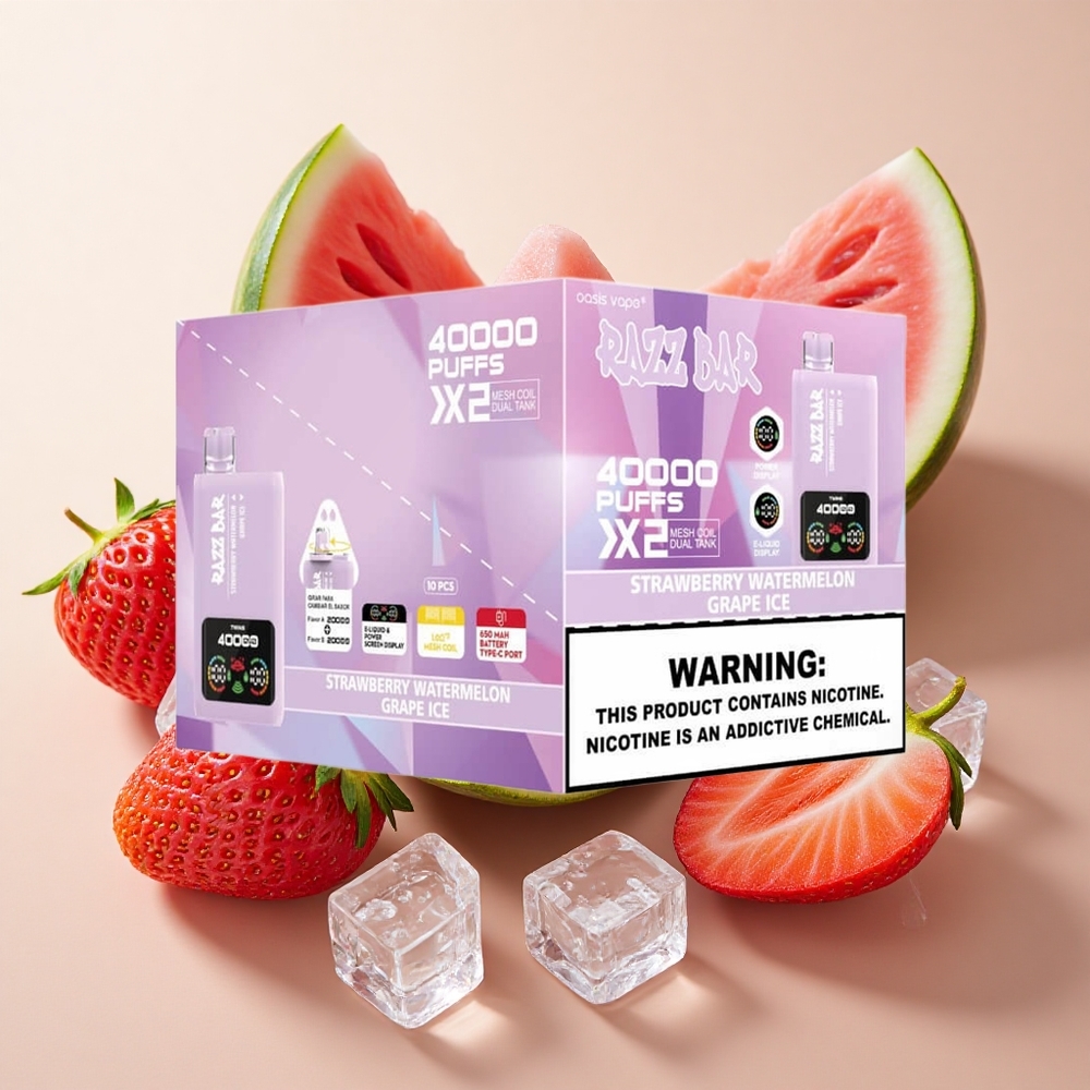 Razz Bar 40000 Puffs Vienkartinės elektroninės cigaretės Braškės Arbūzas_Saldainių Ledas su 650 mAh baterija ir Type-C prievadu
