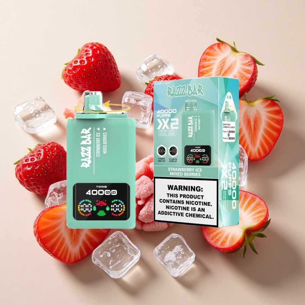 Razz Bar 40000 Puffs Vienkartinės elektroninės cigaretės Braškinių Ledas_Maišytos Uogos su 650 mAh baterija ir Type-C prievadu