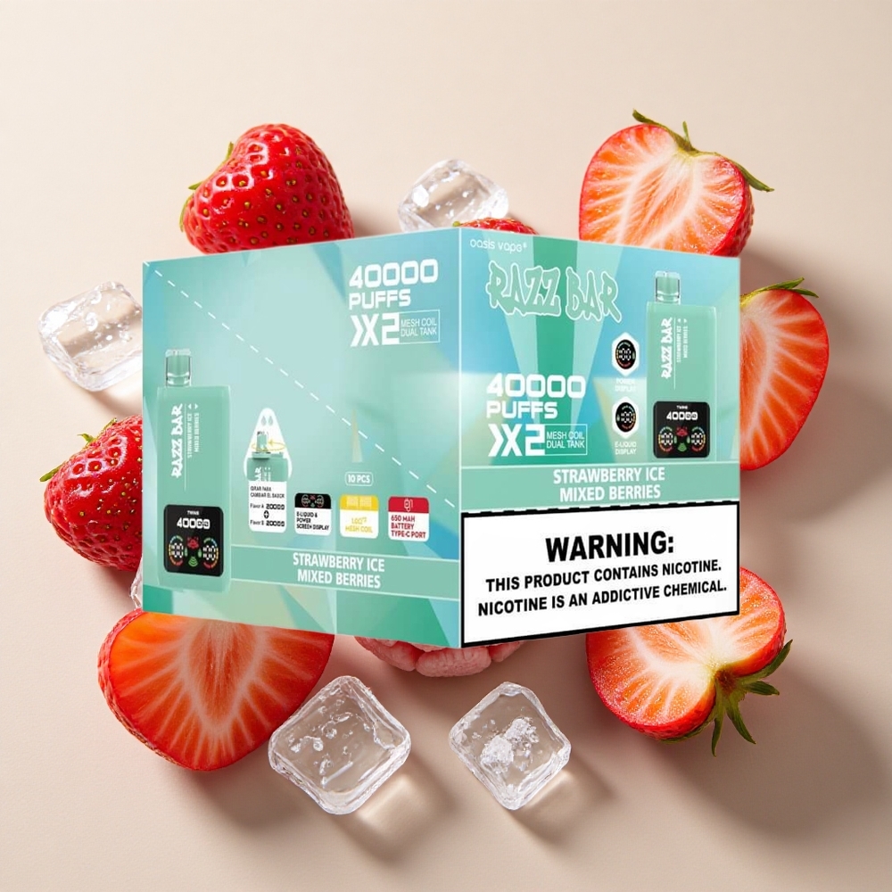 Razz Bar 40000 Puffs Vienkartinės elektroninės cigaretės Braškinių Ledas_Maišytos Uogos su 650 mAh baterija ir Type-C prievadu
