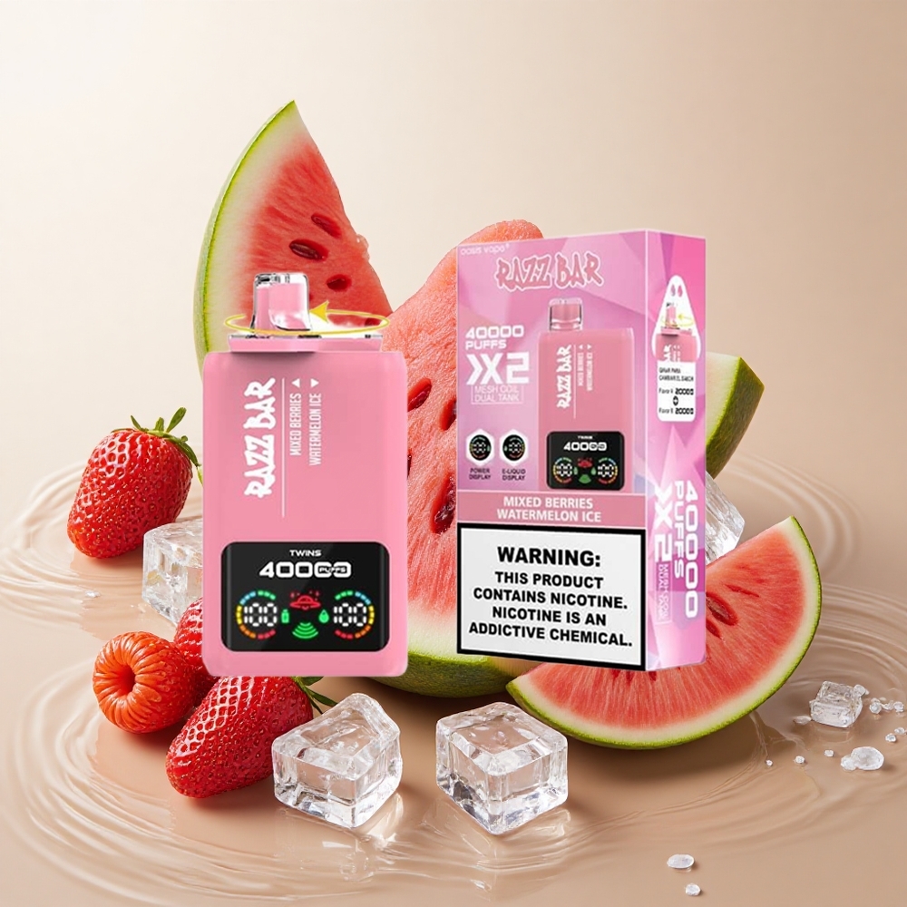 Razz Bar 40000 Puffs Vienkartinės elektroninės cigaretės Mišrios Uogos_Arbūzas su Ledu, iki 40000 Puffs, Type-C