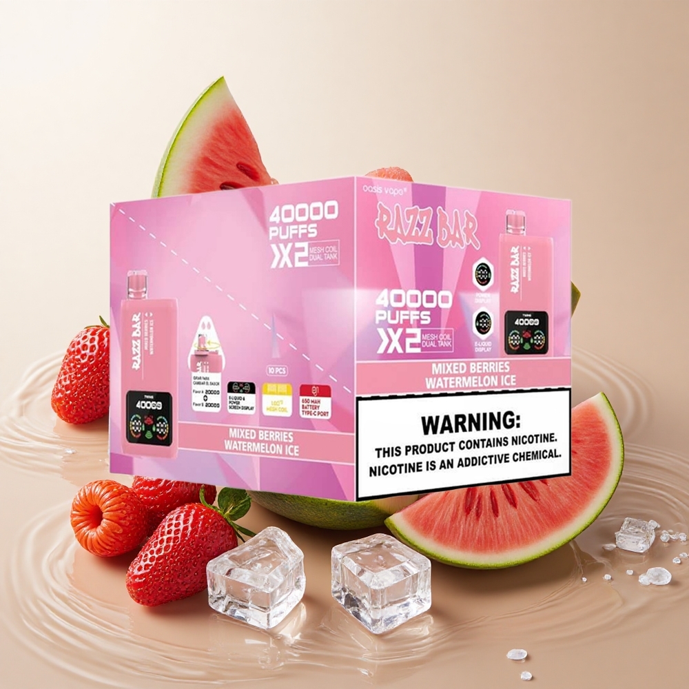 Razz Bar 40000 Puffs Vienkartinės elektroninės cigaretės Mišrios Uogos_Arbūzas su Ledu, iki 40000 Puffs, Type-C