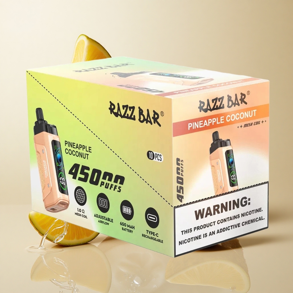 Razz Bar 45000 Puffs Ananasas Kokosas, Reguliuojamas oro srautas, 20 mg/ml nikotino