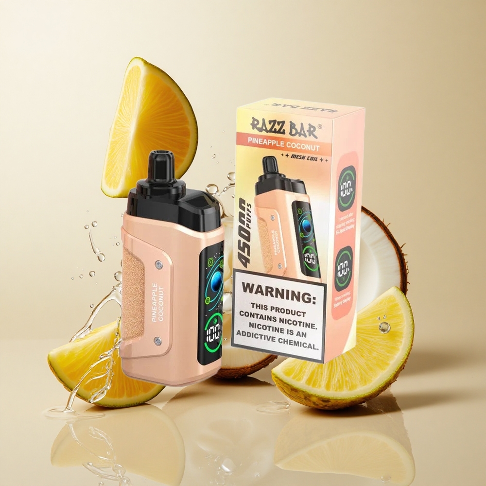 Razz Bar 45000 Puffs Ananasas Kokosas, Reguliuojamas oro srautas, 20 mg/ml nikotino