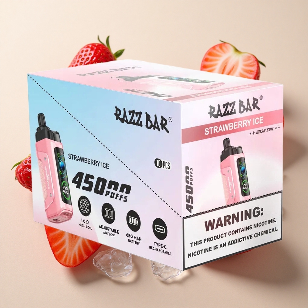 Razz Bar 45000 Puffs Braškinių Ledų Adjustable Airflow ir Type-C