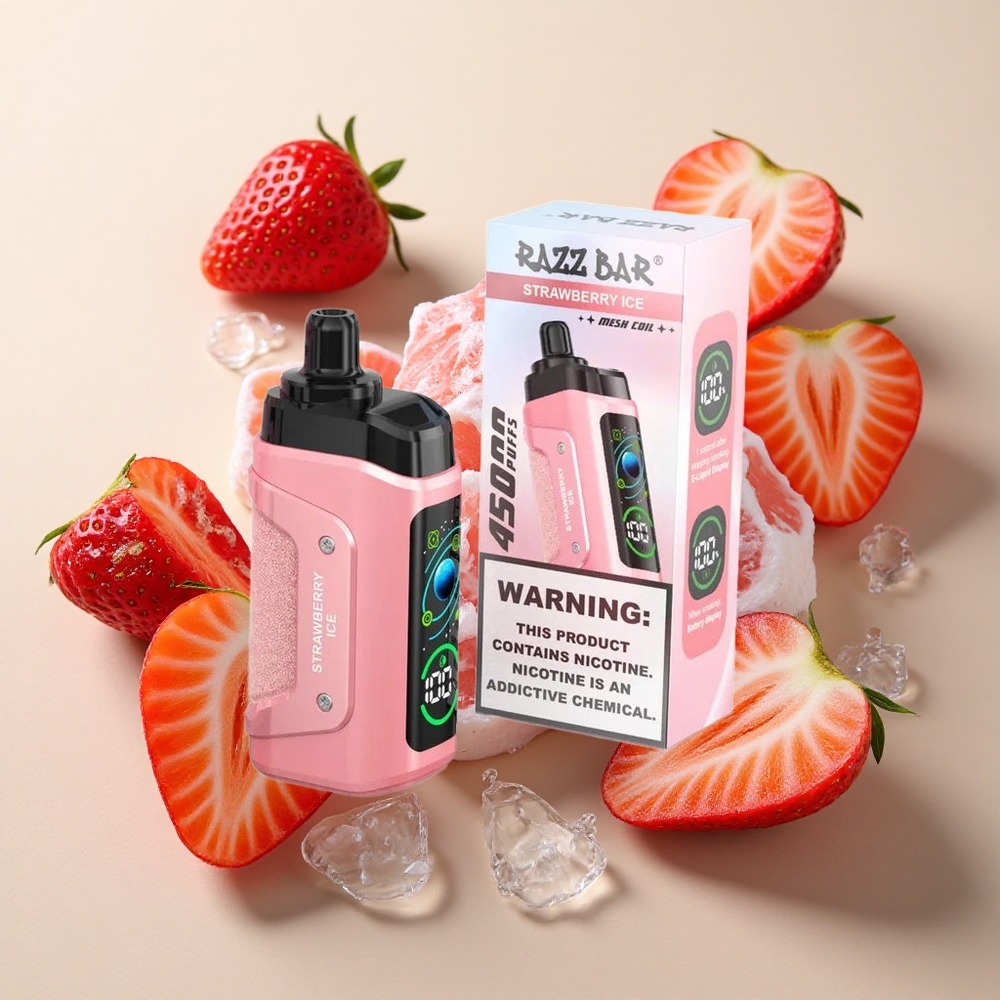 Razz Bar 45000 Puffs Braškinių Ledų Adjustable Airflow ir Type-C