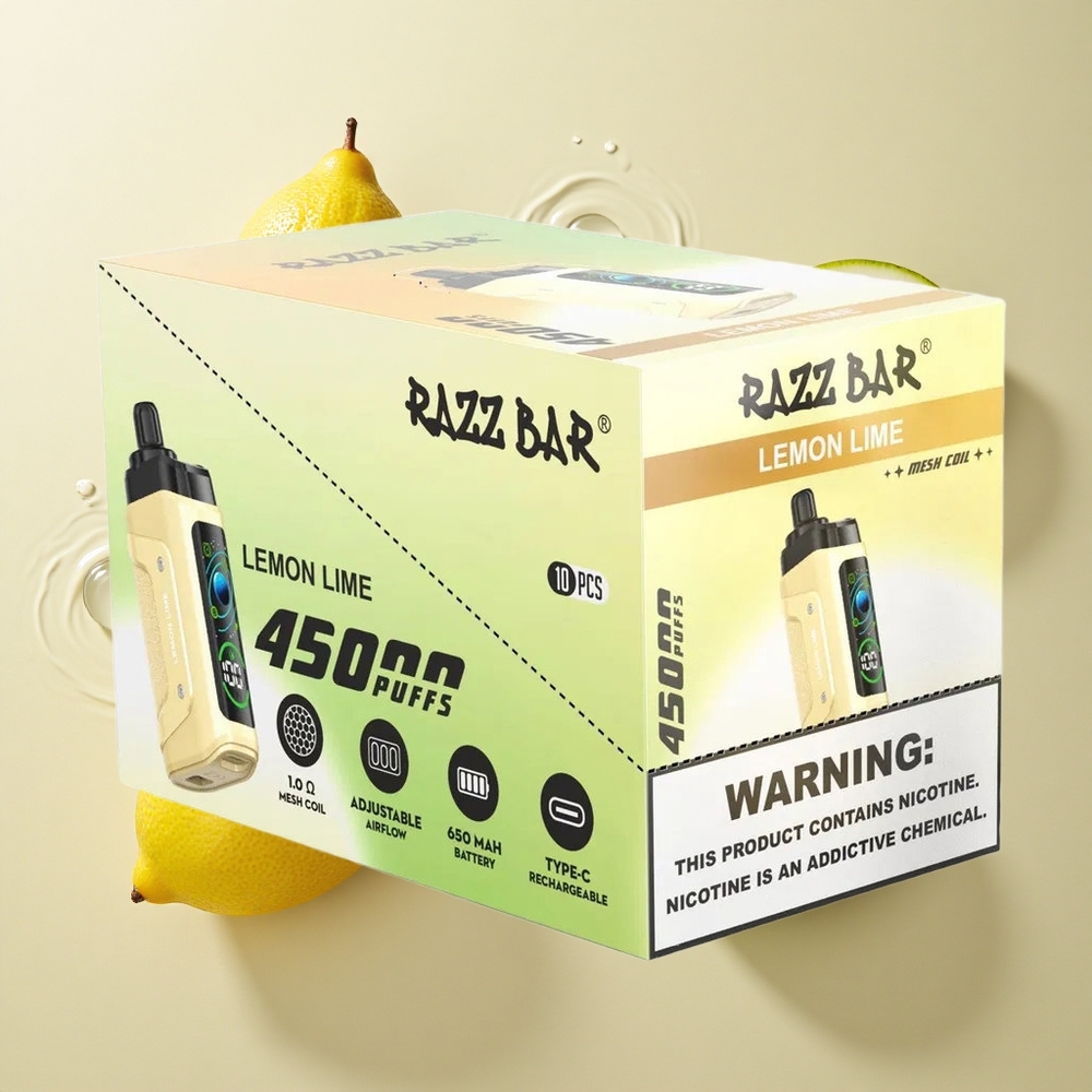 Razz Bar 45000 Puffs Citrinų Laimei su 1,0 Omų Tinklelio Ritė ir 20 mg/ml Nikotino