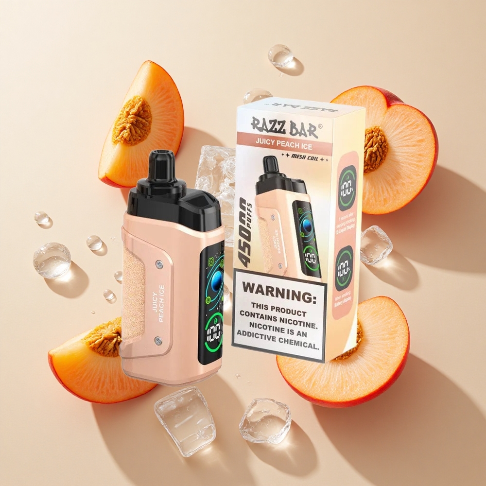 Razz Bar 45000 Puffs Sultingas Persikas Su Ledu iki 45000 užsispyrusių 1,0 Omų Tinklelio Apvija