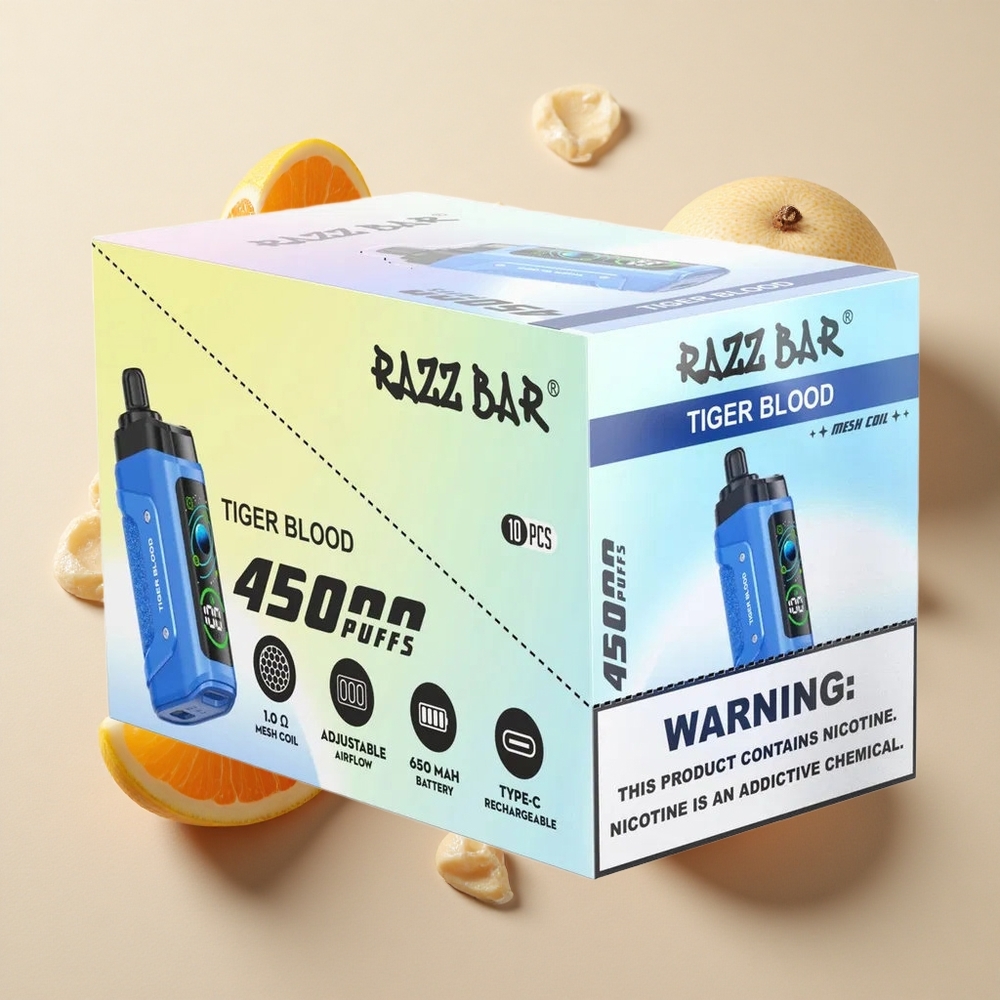 Razz Bar 45000 Puffs Tigro Kraujas su 1,0 Ohm Tinklelio Apviju ir Tipo-C Įkrovimu