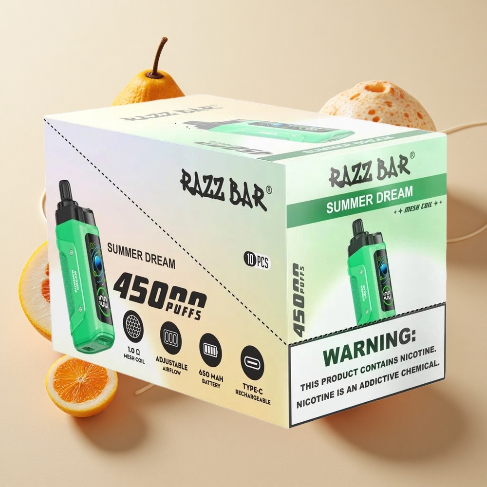 Razz Bar 45000 Puffs Vasaros Svajonė su 1,0 Omų Tinklelio Ritė ir Reguliuojamu Oro Srautu