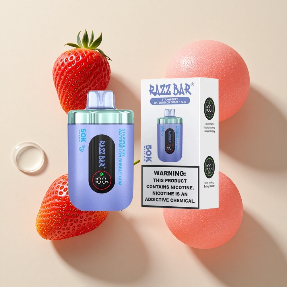 Razz Bar 50K Puffs Braškės Arbūzo Burbulių Guma su 650 mAh baterija ir Type-C įkrovimu