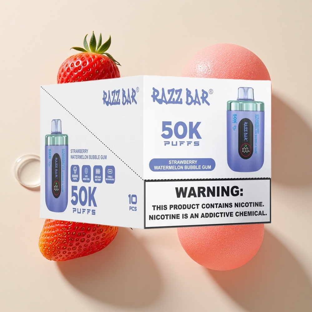 Razz Bar 50K Puffs Braškės Arbūzo Burbulių Guma su 650 mAh baterija ir Type-C įkrovimu