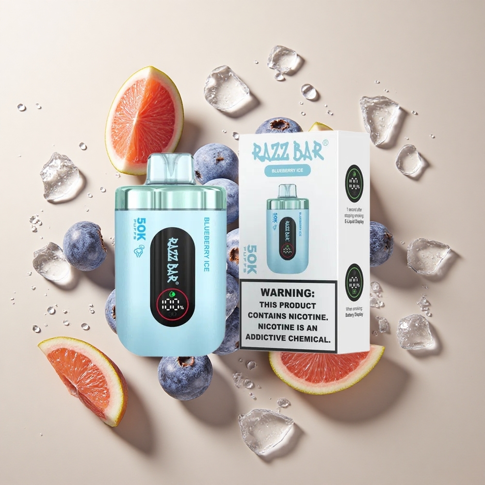 Razz Bar 50K Puffs Mėlynųjų Uogų Ledas su 650 mAh baterija