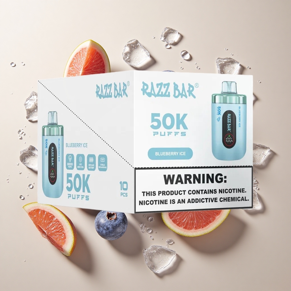 Razz Bar 50K Puffs Mėlynųjų Uogų Ledas su 650 mAh baterija