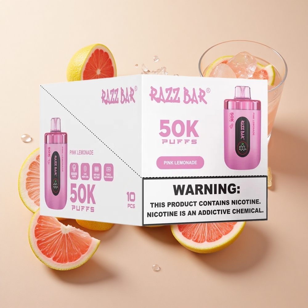 Razz Bar 50K Puffs Pink Lemonade Išskirtinis Vapas su 50000 Puffs ir 650 mAh baterija