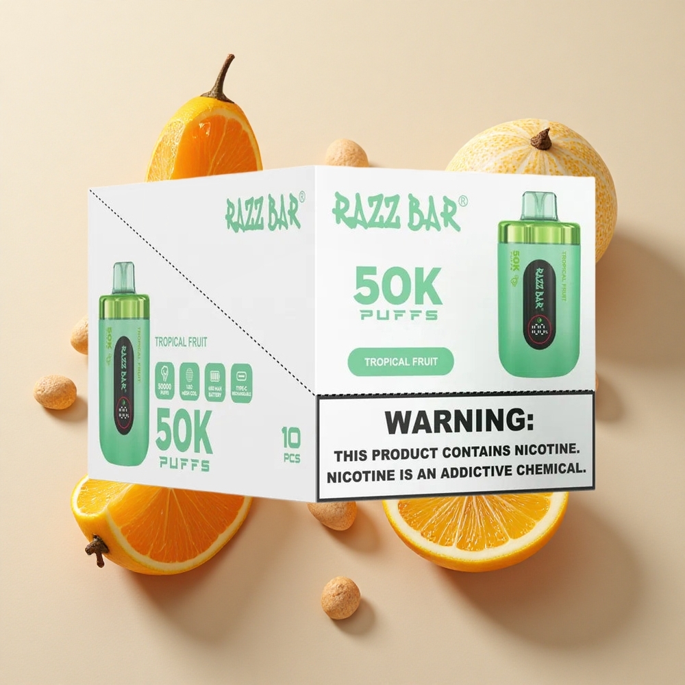 Razz Bar 50K Puffs Tropinių Vaisių Vienkartinės elektroninės cigaretės su 50000 Puffs ir 650 mAh baterija