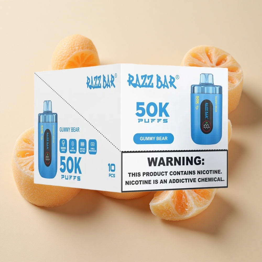 Razz Bar 50K Puffs Vienkartinės elektroninės cigaretės Gummy Bear su 2% Nikotino ir 50000 Puffs