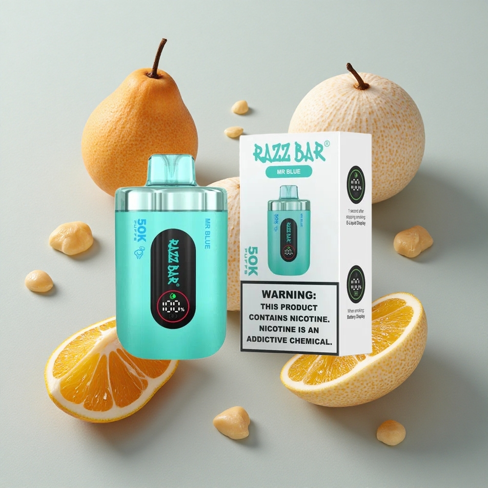 Razz Bar 50K Puffs Vienkartinės elektroninės cigaretės Mėlyna su 650 mAh baterija ir Type-C įkrovimu