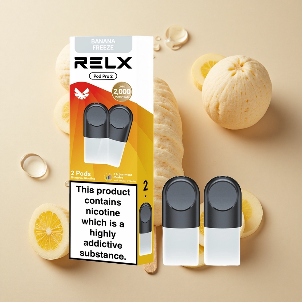 RELX Pod Pro 2 600 Puffs Desertas-Bananų šaltis Nikotino kiekis: 1,8%