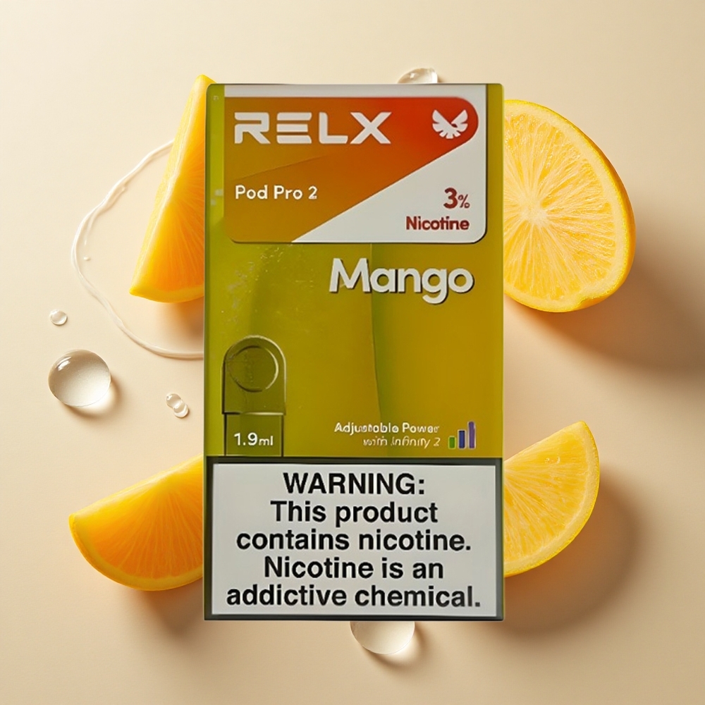 RELX Pod Pro 2 600 Puffs Mango Ledas Nikotino kiekis: 3%
