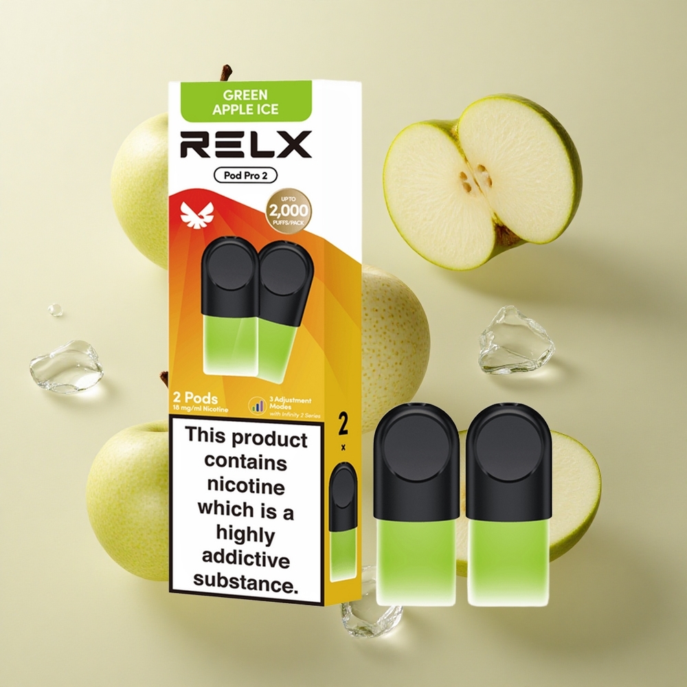 RELX Pod Pro 2 600 Puffs Žalioji obuolių ledo (Nikotino kiekis: 1,8%)